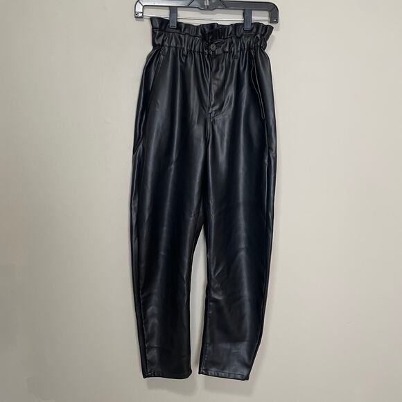 Zara Pants - Zara Faux Leather Paper Bag Waist High Rise Pants Black 2